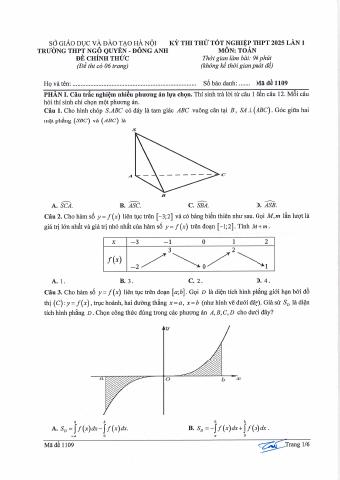 Đề thi thử TN THPT 2025 môn Toán lần 1 trường THPT Ngô Quyền – Hà Nội